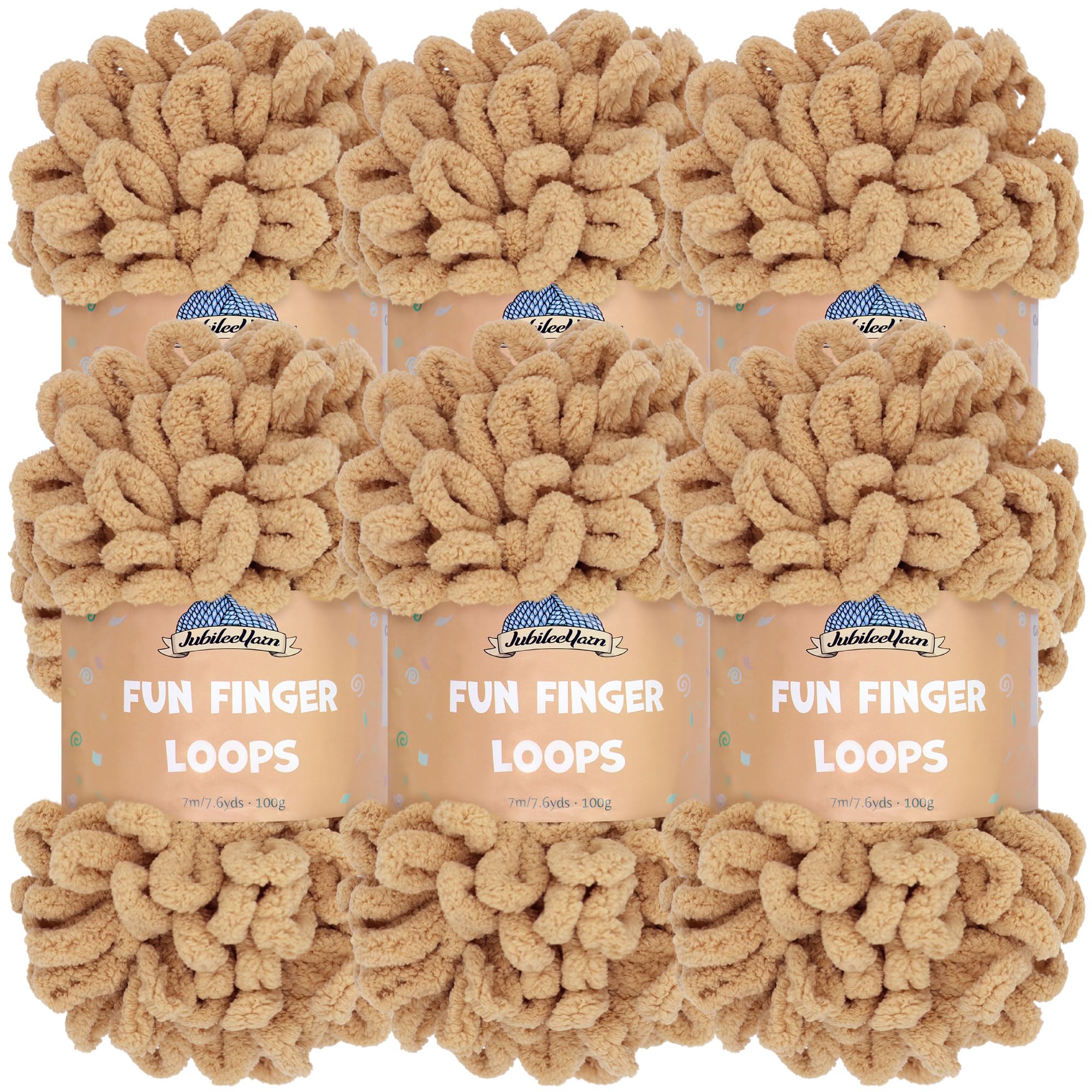 JubileeYarn Fun Finger Loops Yarn - Polyester Jumbo Weight Loop Yarn - 100g/Skein - Sand - 6 Skeins
