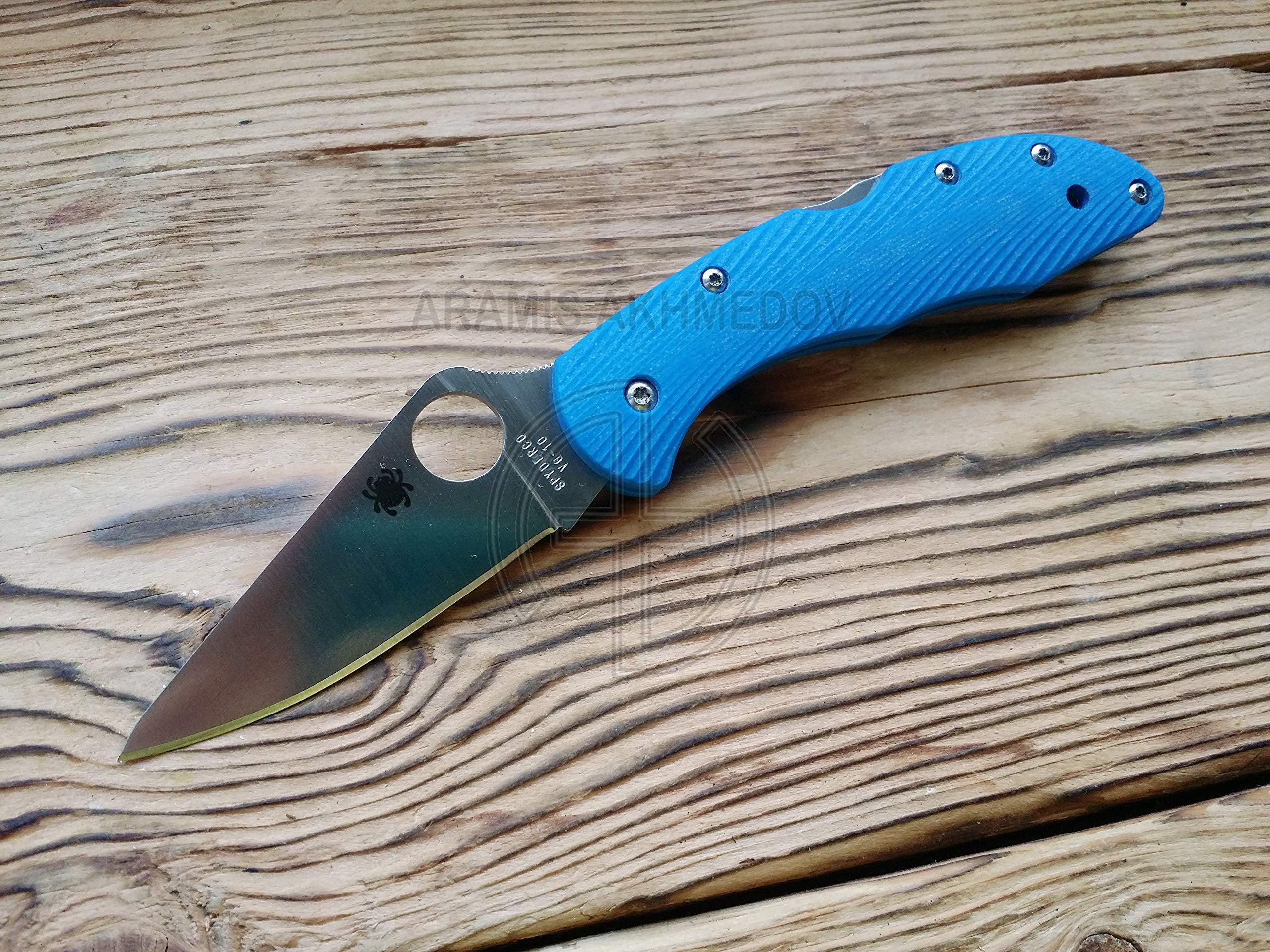 Custome scales for Spyderco Delica 4, Hendels for knife Model - 3D Line, Blue G10 (sale only handle)