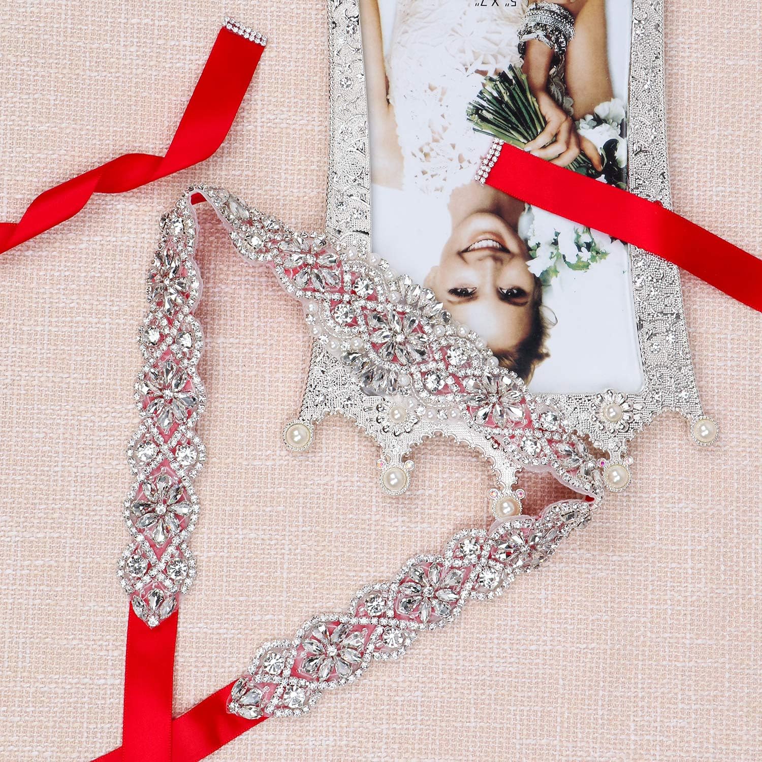 Tendaisy Women's Clear Crystal Rhinestone Sash Wedding Belt for Bridal Gowns(Rose-White) at  Women’s Clothing store