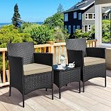 Yaheetech 3-Piece Rattan Garden Set with Cushions Black Khaki view 2