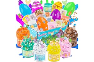 LAWOHO Butter Slime Kit Easter Basket Stuffers - 6 Prefilled Easter Eggs with Butter Slime & Cute Slimes Add-ins, Soft & Non Stick Fluffy Slimes for Birthday Party Favors for Girls & Boys Egg Fillers