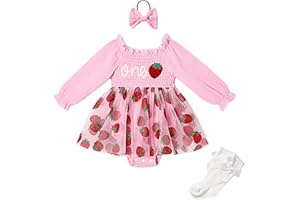 Miipat Baby Girl 1st Birthday Outfit Long Sleeve Tulle Romper Dress Cake Smash Clothes with Headband Socks