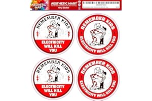 AESTHETIC MART Remember Kids Electricity Will Kill You-Pack of 4–Durable Waterproof Vinyl Decal for Electrical Panels, Toolboxes, Breaker Boxes - 3 inches Electrician Waring Hard Hat Sticker