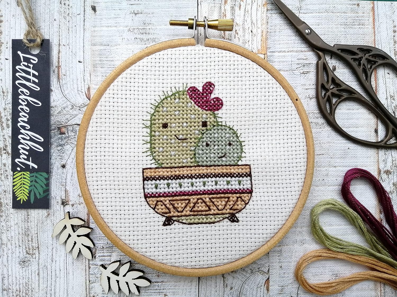 Cacti Love You cross stitch kit, cactus duo, embroidery kit, modern