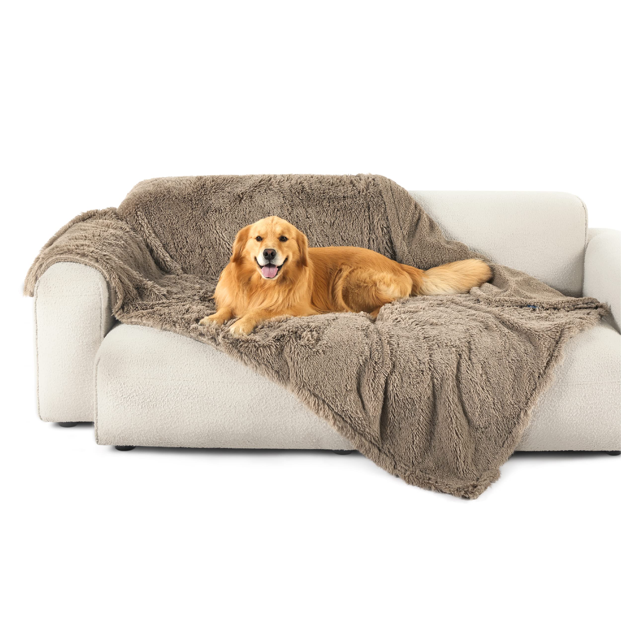 Photo 1 of Bedsure Waterproof Dog Blankets for Large Dogs - Calming Cat Blanket for Bed Couch Protector Washable, Long Faux Fur Pet Throw Blanket for Puppy, Reversible Furniture Protection, 60"x80", Brown