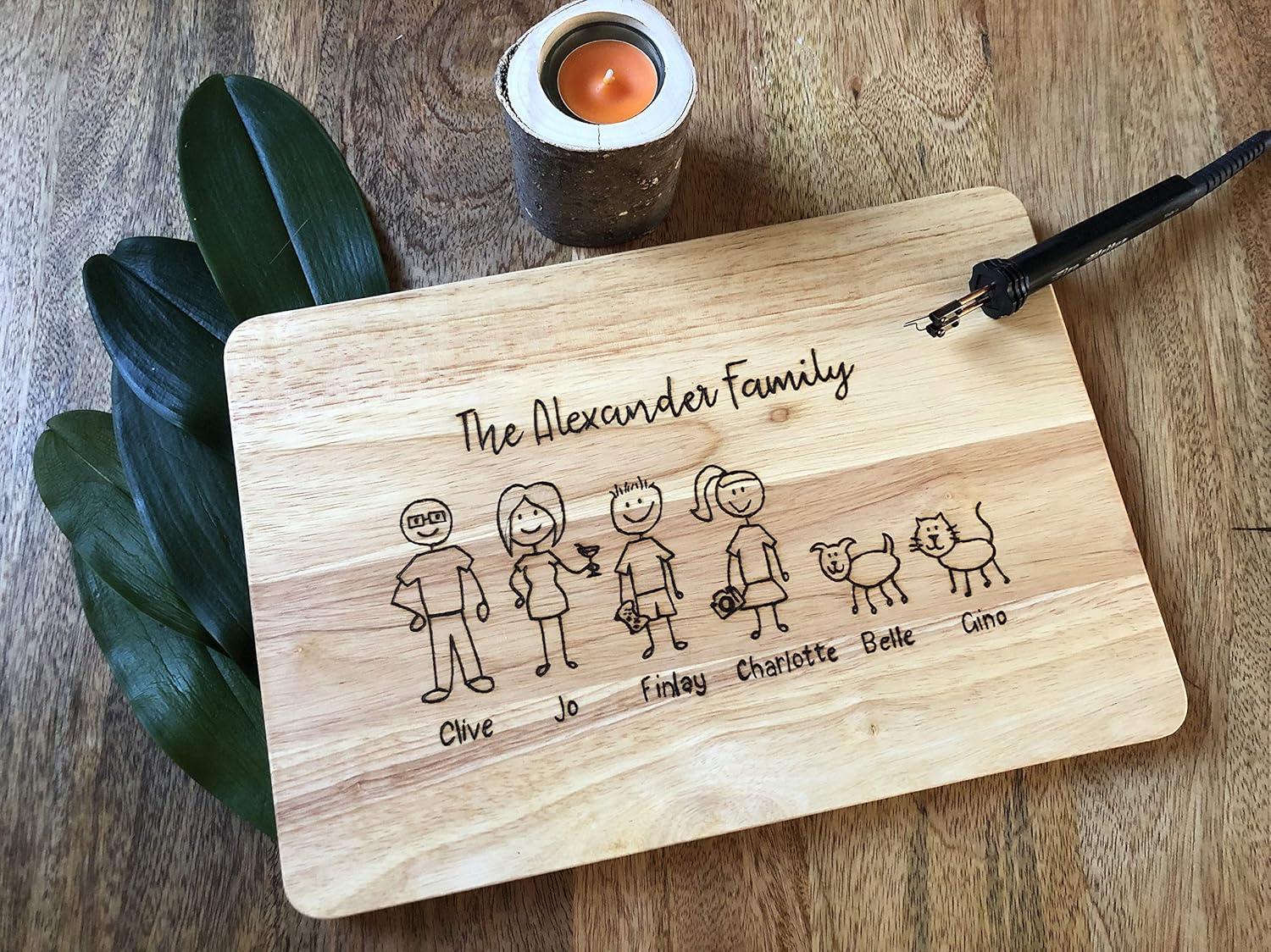 Personalised Family Wooden Chopping Board, Hand Burned Pyrography Gift