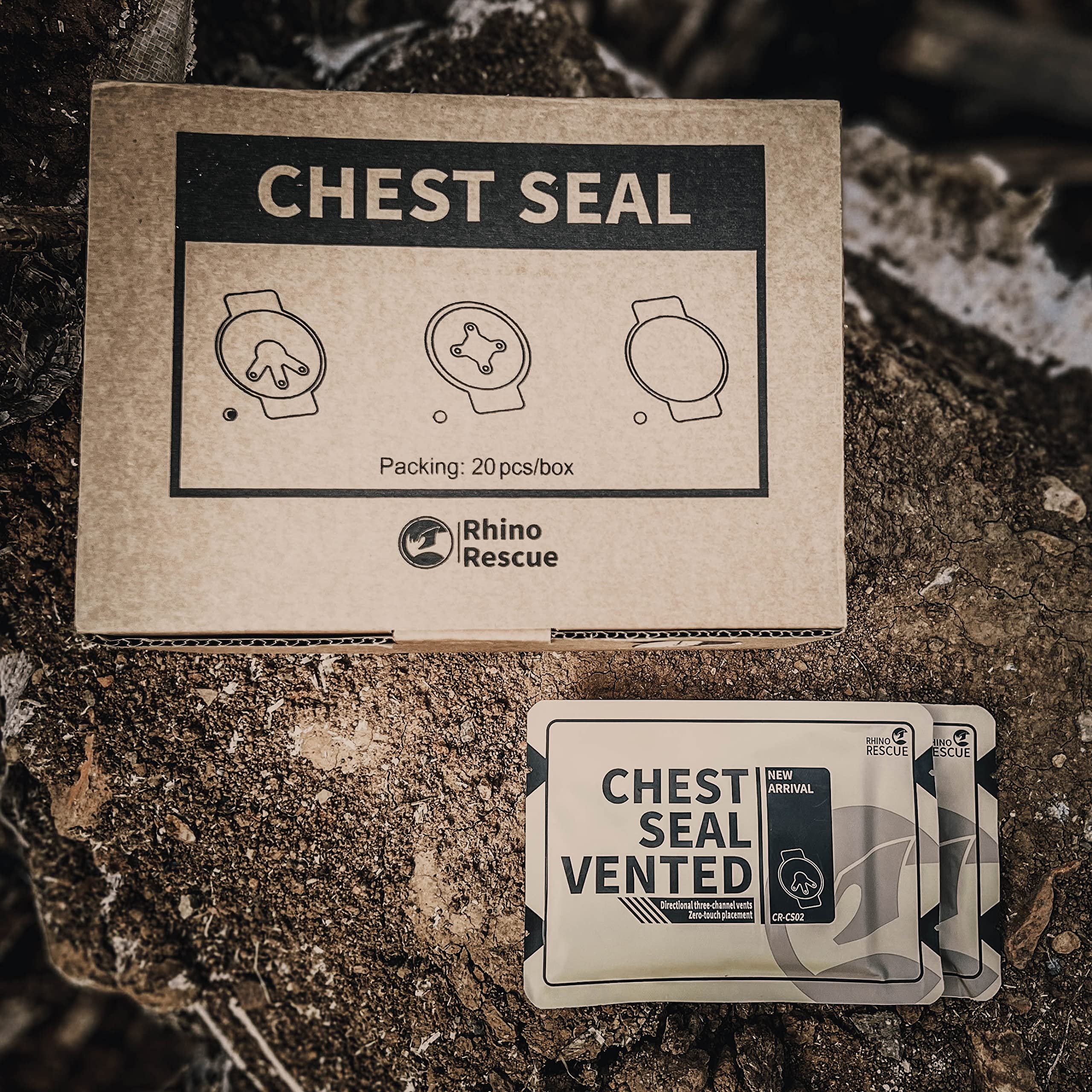 RHINO RESCUE Vent Chest Seal, Emergency Trauma Dressing, First Aid Kit Sterile, Wound Care IFAK Supplies (20 Count)