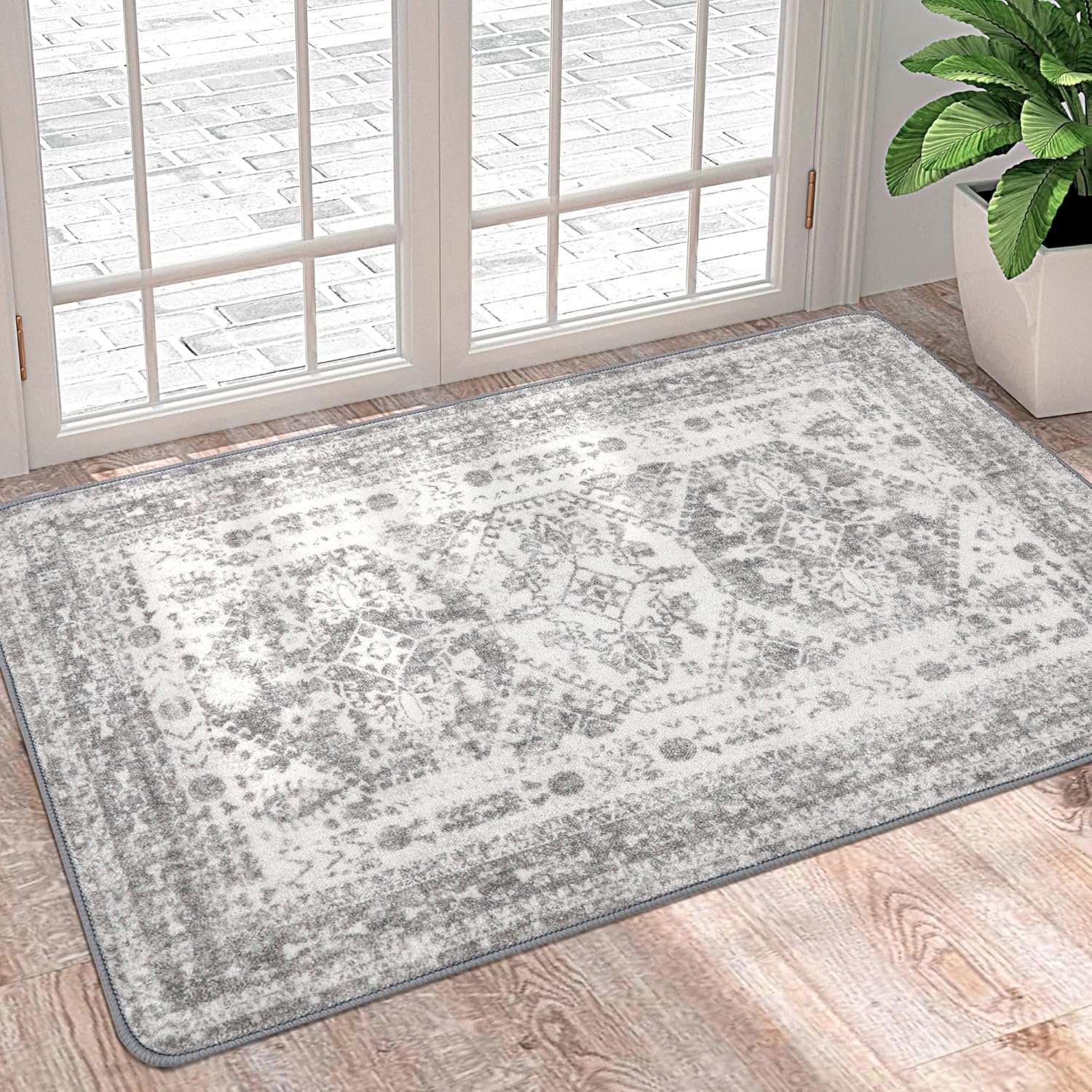 Rugs, Pads & Protectors - BEIMO Area Rugs Entryway Rug 2x3 Machine Washable Rugs Distressed Medallion Vintage Grey Print Throw Rug for Bedroom Bathroom Kitchen Aesthetic, Non Slip Carpet with Gripper
