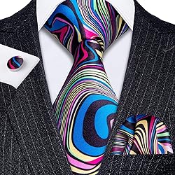 Barry.Wang Men Tie Set Rainbow Abstract Print Silk