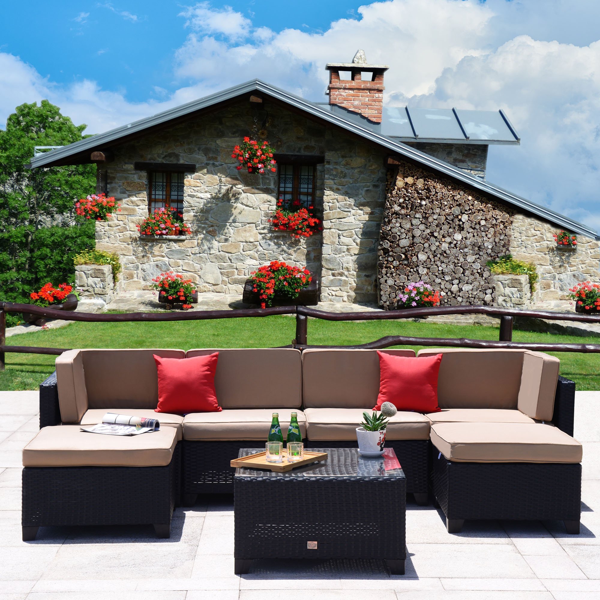 Cloud Mountain 7 Piece Patio Furniture Set Outdoor AllWeather Wicker