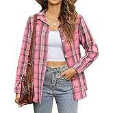 Zeagoo Flannel Shirt Women Button Down Long Sleeve Plaid Shirts Collared Casual Work Tops S-2XL