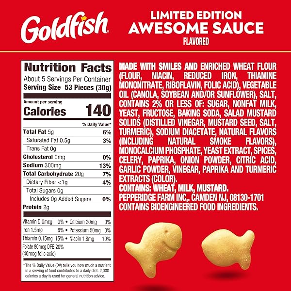 GOLDFISH AWESOME SAUCE FLAVORED CRACKERS, 6.1 OZ BAG