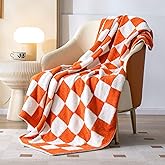 SeaRoomy CheckeredThrow Blanket, Soft Fluffy Microfiber Knit Throw Blanket for Couch Bed, Warm Cozy Reversible Checkerboard Knitted Blanket Room Decor(Burnt Orange, 51"×63")