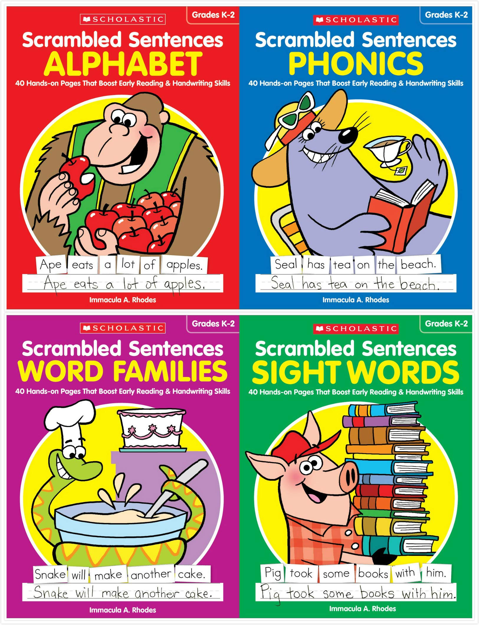 Scholastic Scrambled Sentences Complete Books Set 4 Books For Grades K 2 Alphabet Phonics Word Families Sight Words Immacula A Rhodes Amazon Com Books