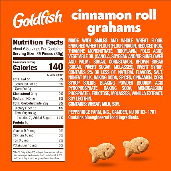 GOLDFISH GRAHAMS CINNAMON ROLL BAKED SNACK CRACKERS, 6.6 OZ BAG