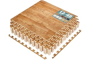 Sorbus 80 Sq. Ft. Wood Grain Floor Tiles Foam Mat EVA Interlocking Mats Tile 3/8-Inch Thick Flooring Wood Puzzle Exercise Mats w/Borders - Home Playroom Basement, Apartment, Trade Show, Baby, Dance