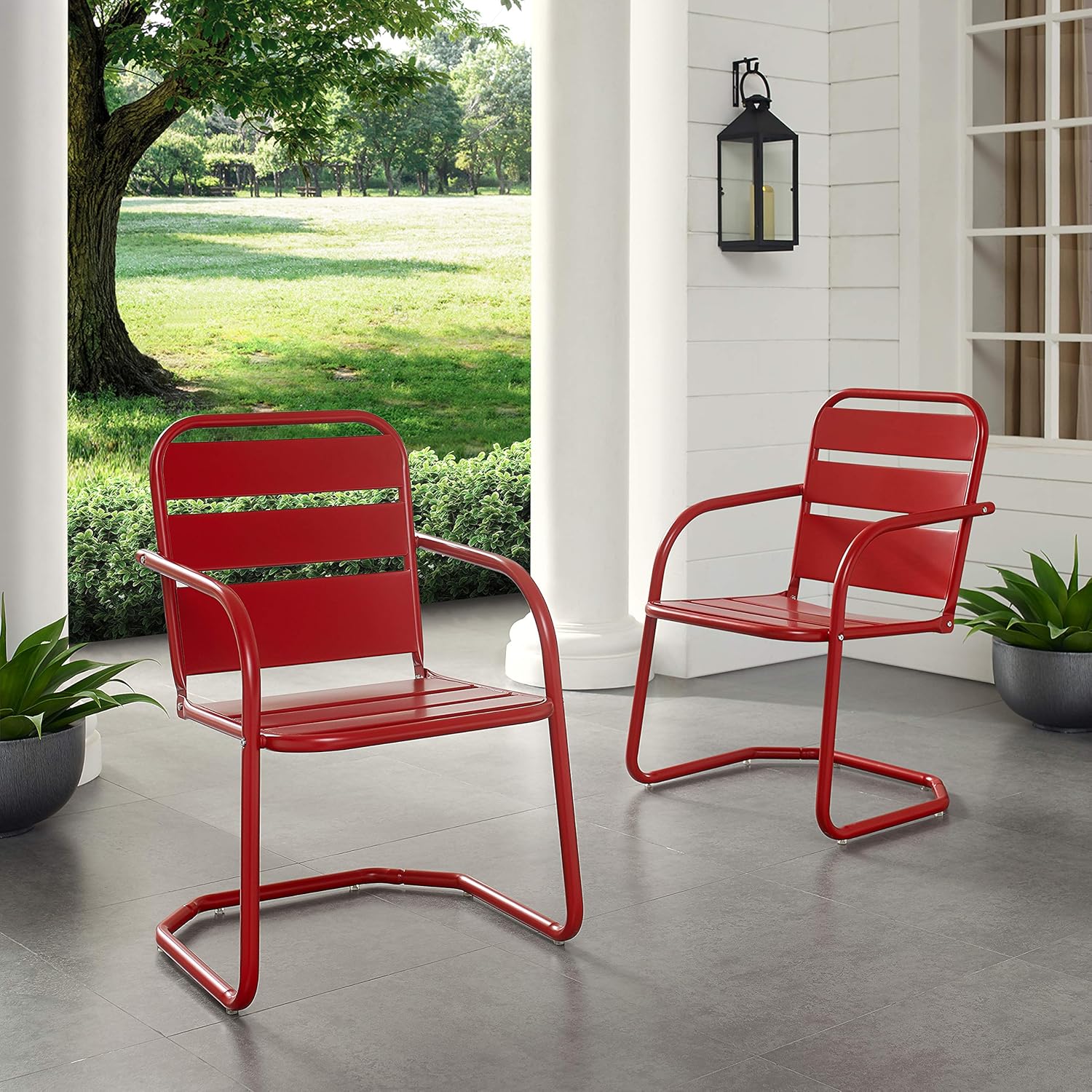 Crosley Furniture CO1030-RE Brighton Retro Metal Chair, Set of 2, Red : Garden & Outdoor