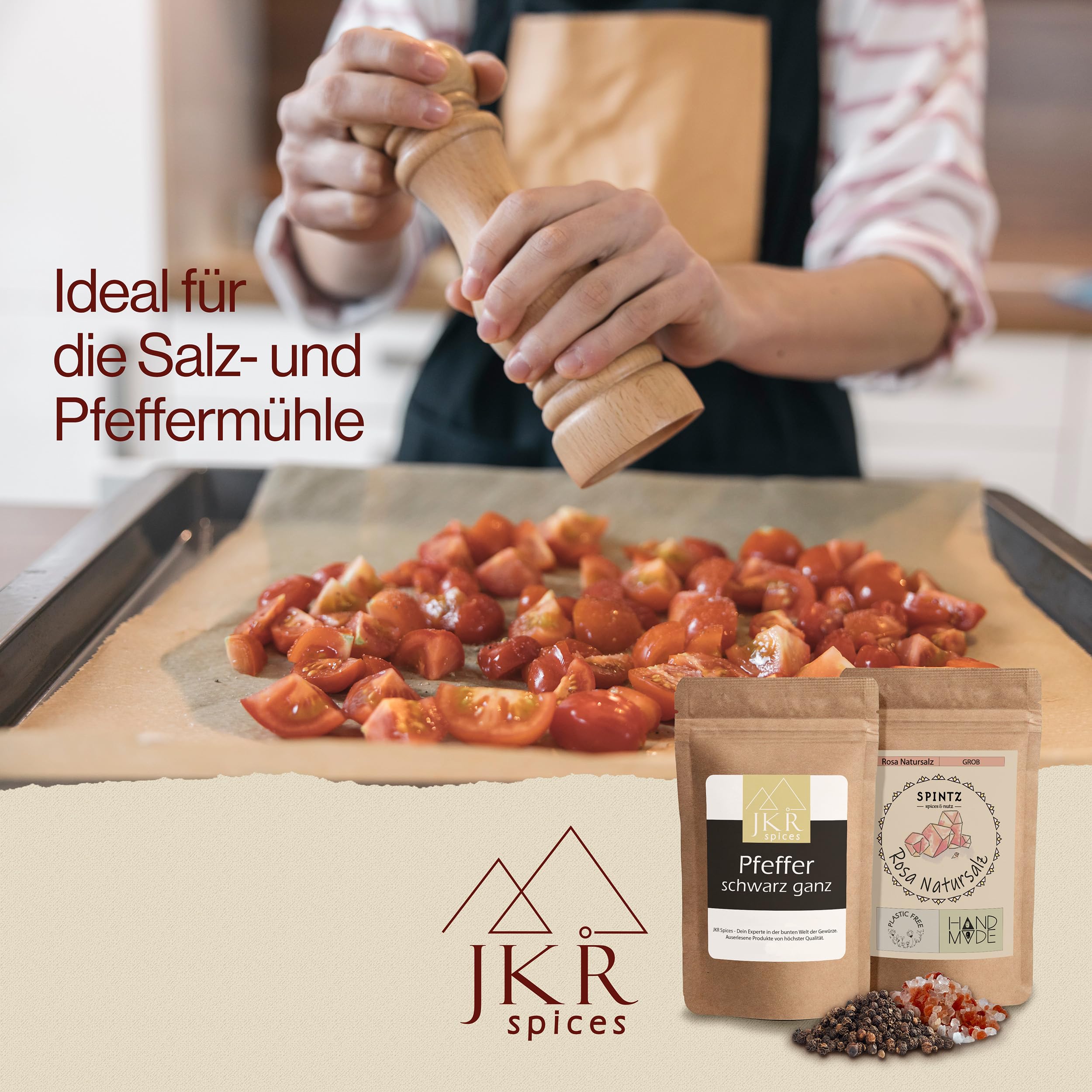 JKR Spices® 250g Schwarzer Pfeffer ganz + SPINTZ 500g Rosa Natursalz grob - Kombi Angebot | ganze Pfeffer Körner + Grobes Salz für Pfeffermühle | 100% natürliche Pfefferkörner und Kristallsalz 3