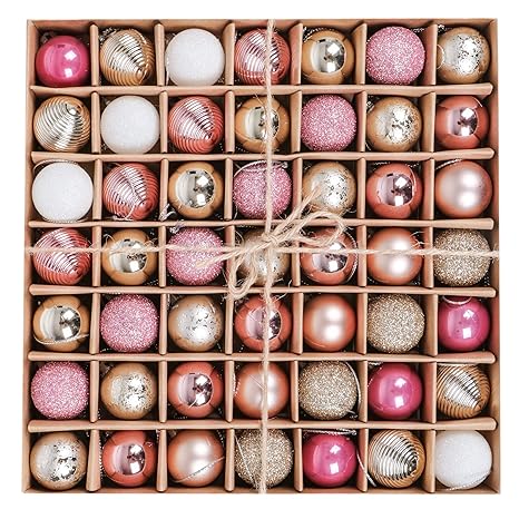 Victors Workshop 49tlg 3cm Frohe Weihnachten Weihnachtskugeln Plastik Rosa Christbaumkugeln Weihnachtsbaumschmuck Neujahr Weihnachtsdeko Rosa Gold