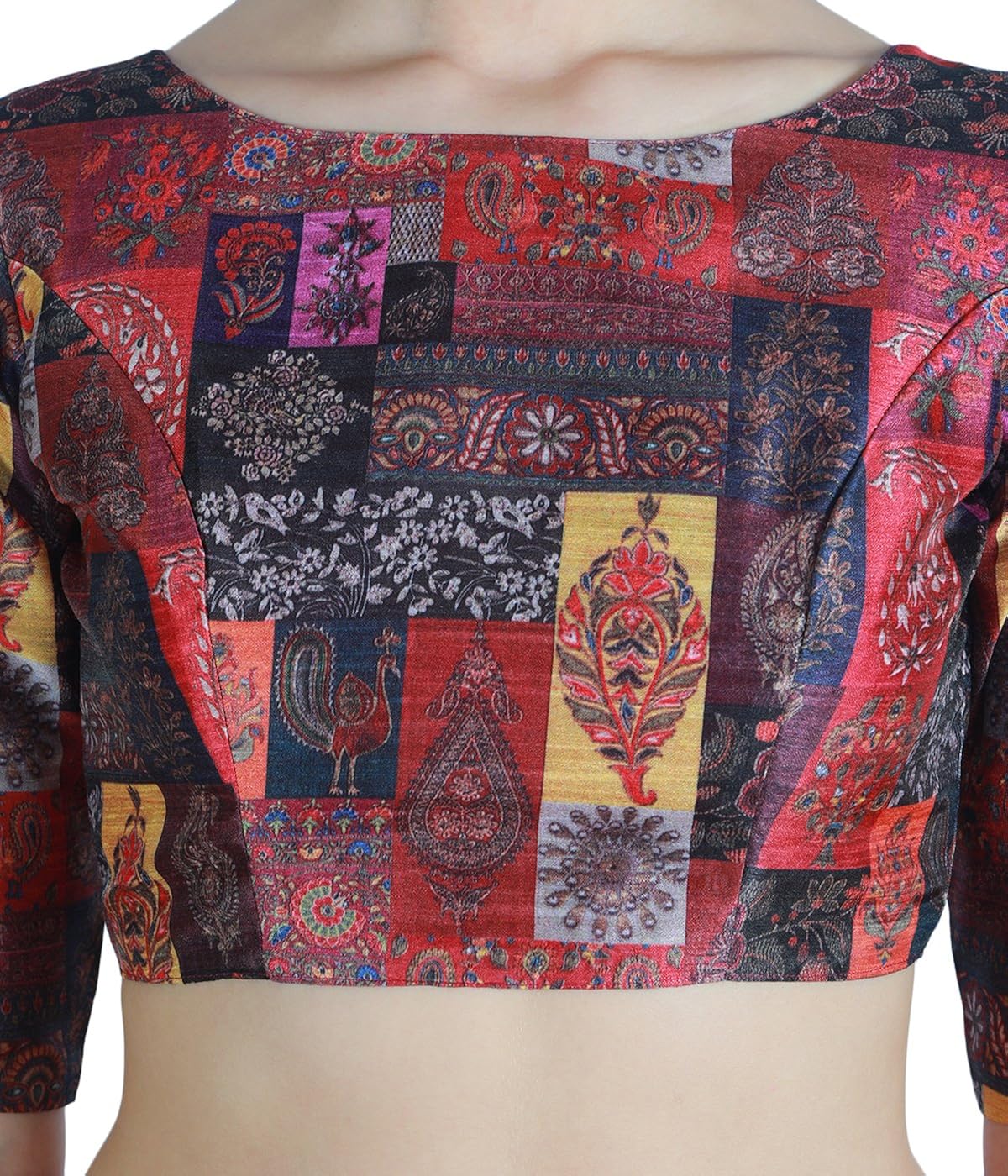 studio shringaar women's poly silk digital printed multi-colour saree blouse with boat neck.