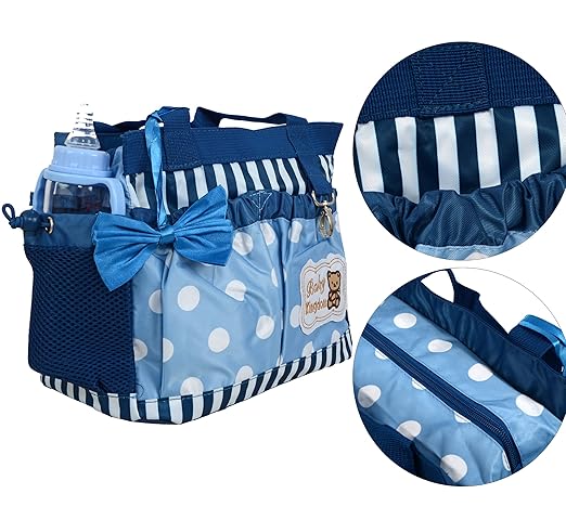 Baby Grow Diaper Bag (Mother Bag) with Free Changing Sheet (Blue White Dots_3170B)