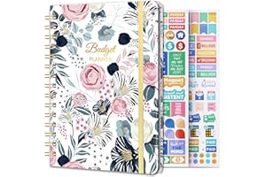 LAFEFO Budget Planner - Budget Book and Organizer With Expense Tracker Notebook, 6.3" x 8.4" Undated Bill Organizer with Pocket +Hardcover + Stickers +Premium Paper + Pen Holder - Floral