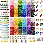 REVKI 1200pcs Glass Beads Bracelet Making Kit, 48 Colors Crystal Beads for Jewelry Making,Strange Shaped Glass Beads for Bracelets and DIY Crafts(Oval and Bamboo)