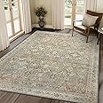 BESBLEE 5X7 Area Rugs Machine Washable Rugs for Living Room, Vintage Boho Large Rugs for Bedroom Dining Room, Non Slip Indoor Soft Distressed Lightweight Thin Low Pile Carpet, Turmeric