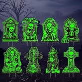 Jetec 8pcs Halloween Tombstone Skeleton Yard Signs Glowing Outdoor Decor | Glow in The Dark, Halloween Graveyard Decoration, 8