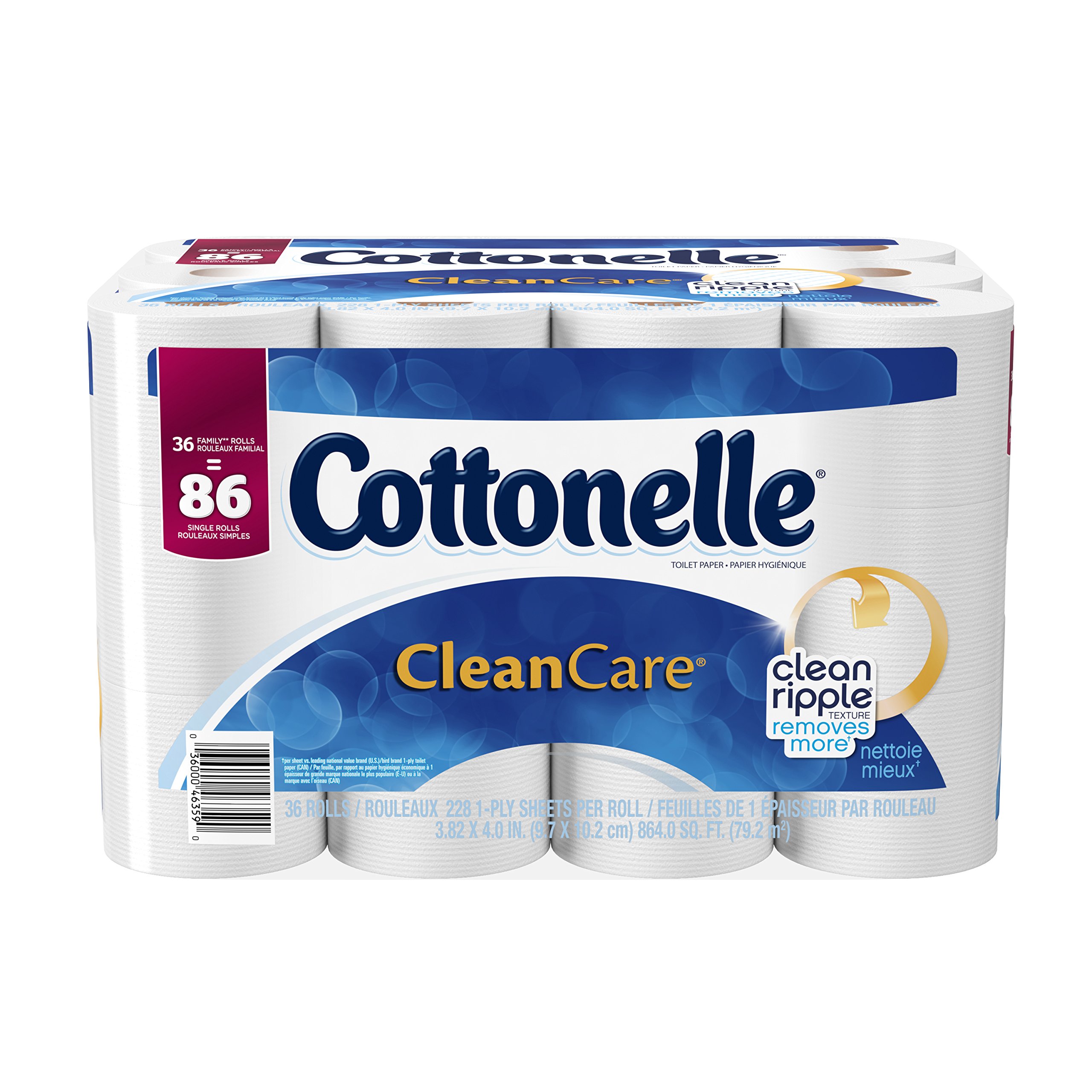 Cottonelle CleanCare Toilet Paper Bath Tissue 36 Family Rolls Family Roll