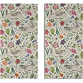 Spring Easter Floral Hand Towels for Bathroom Set of 2 Rabbit Bunny Floral Pink Sage Green Vintage Botanical Print Decorative Handtowels Soft Absorbent Bath Towel for Home Guest Room Hotel Gym Spa