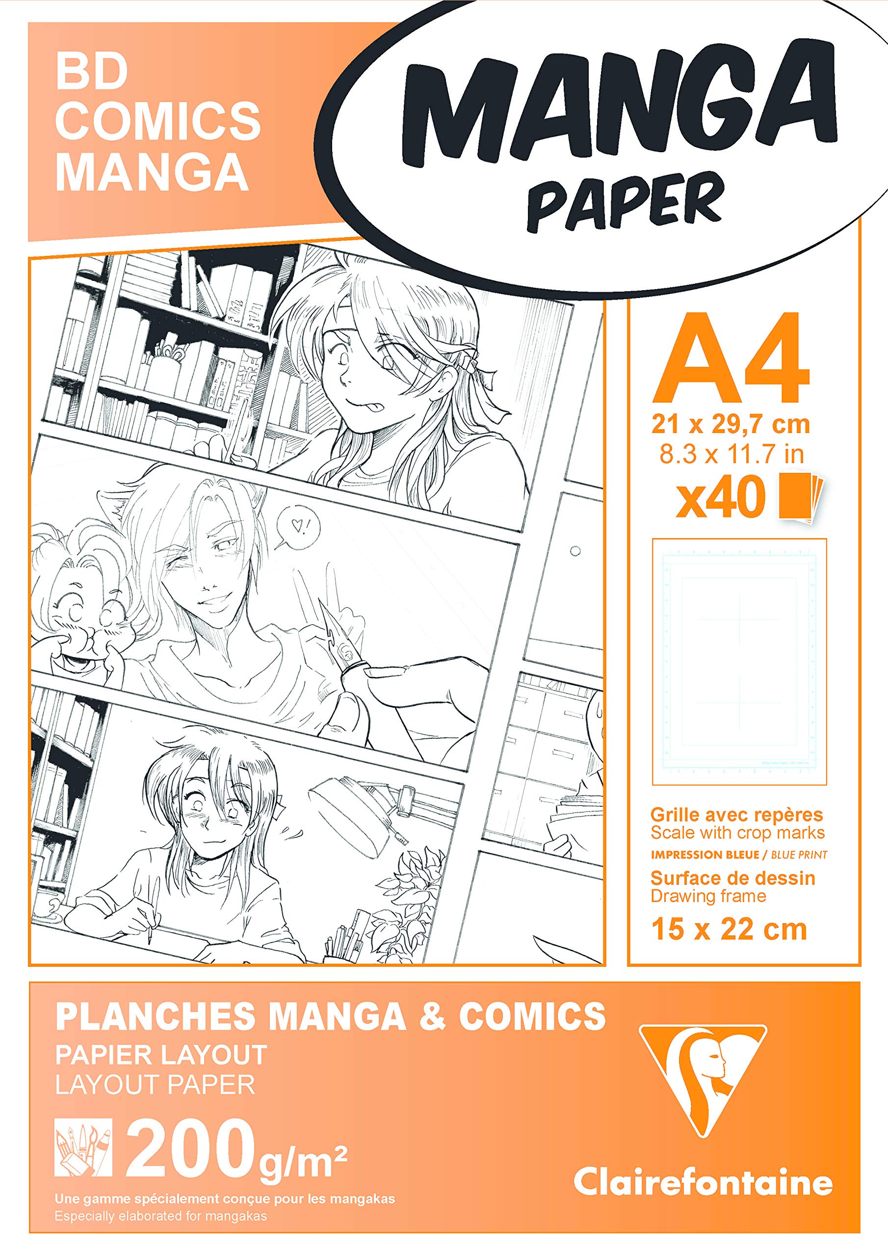 Clairefontaine - Ref 94047C - Manga Multi-Technique Paper Divided Into 6 Squares (40 Sheets) - A4 (297 x 210mm) Size, 200gsm Paper, White & Smooth, Ideal for Markers, Bleedproof — image 1