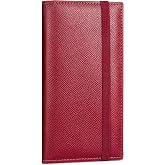 Yarnic Checkbook Cover for Personal Checkbook Holder with Pen Holder | Check Book Covers &amp; Built-in Clear Plastic Divider for Duplicate Checks (Dark Red)