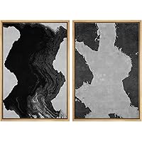 SIGNWIN Framed Wall Art Print Set Black Abstract Painting Style Geometric Brushstroke Digital Art Modern Art Mid-Century Modern Dramatic Dark for Living Room, Bedroom, Office - 16