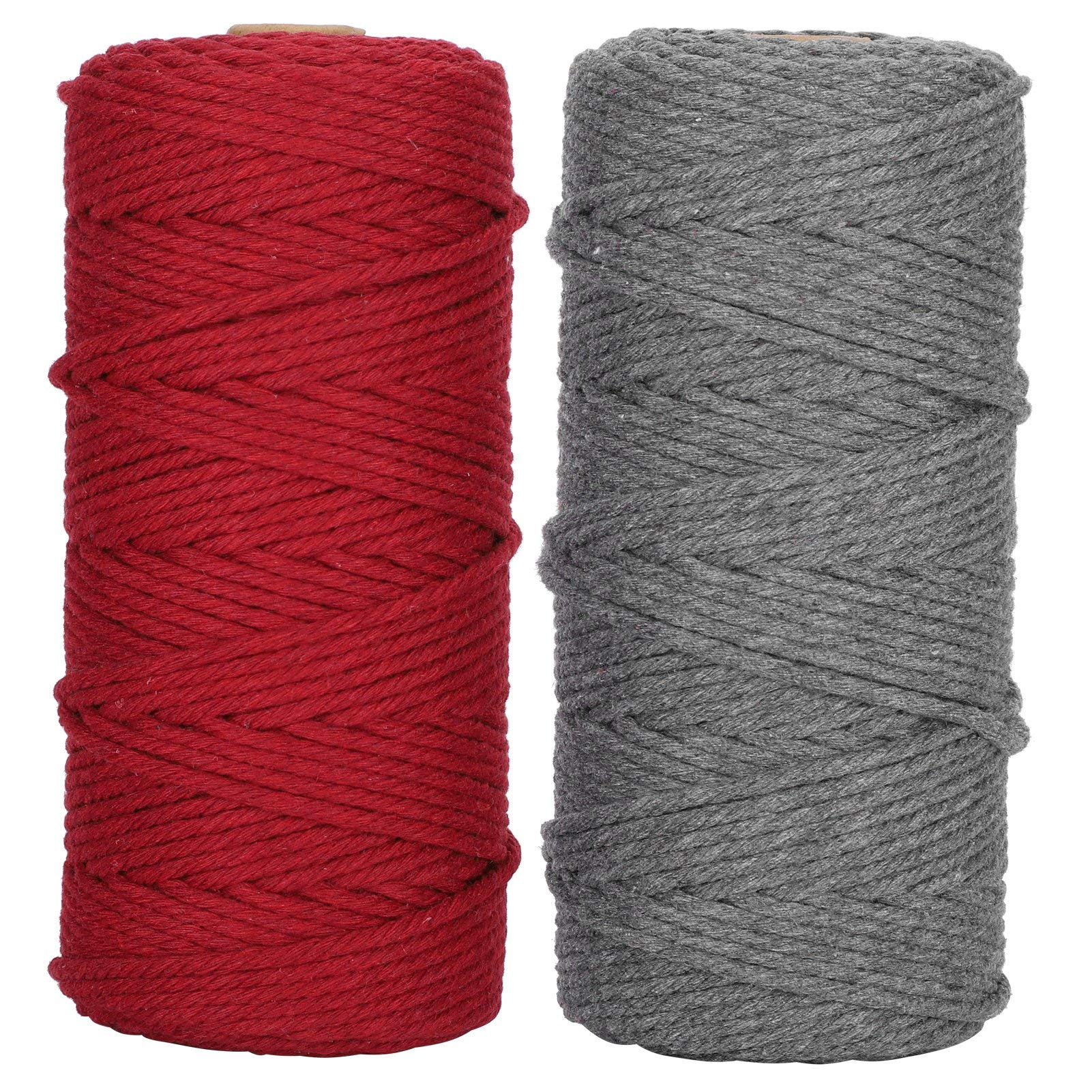 2 Pcs Cotton Yarn, 100 Meters Knitting Rope Braid Macrame Handicrafts Hand DIY Craft Knitting Single Strand Craft Thread for DIY Crafts Knitting Plant Hanger Christmas Wedding Deco