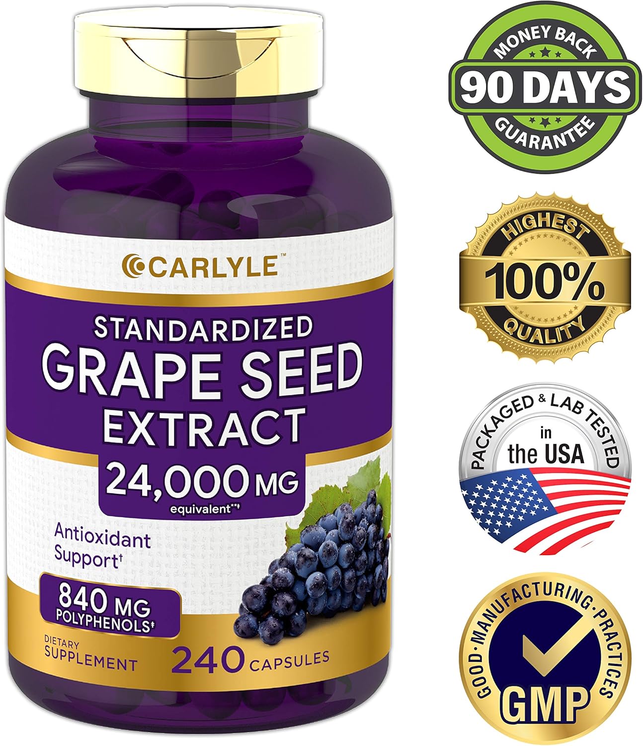 Carlyle Grape Seed Extract 24,000 mg Equivalent 240 Capsules – Maximum Strength Standardized Extract | Non-GMO, Gluten Free: Health & Personal Care
