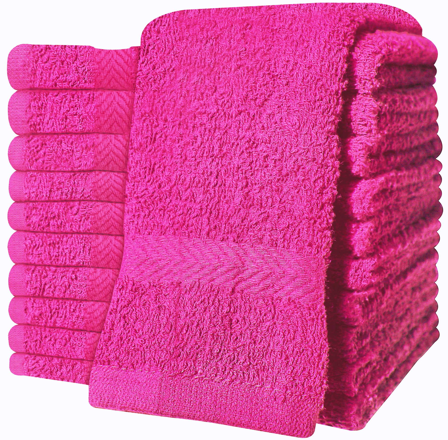 QCS Towels – 12 Pack Washcloths Set 30 x 30 cm, 100% Cotton Super Absorbent & Quick Dry Flannel Face Cloths, Fade Resistant and Soft Feel Fingertip Towels (Hot Pink)