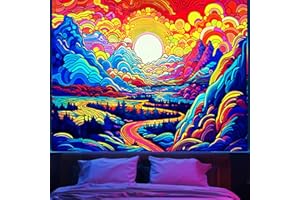 APDIDL Blacklight Posters Sun Mountain Tapestry for Bedroom Aesthetic, Black Light UV Reactive Posters Nature Sunrise Forest Wall Tapestries, Colorful Starry Night Sky Wall Hanging for Living Room (36"x48")