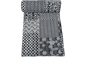 Marubhumi Indian Handmade Pure Cotton Kantha Quilt Throw Blanket Bespread (Black, Queen (90"x 108"))