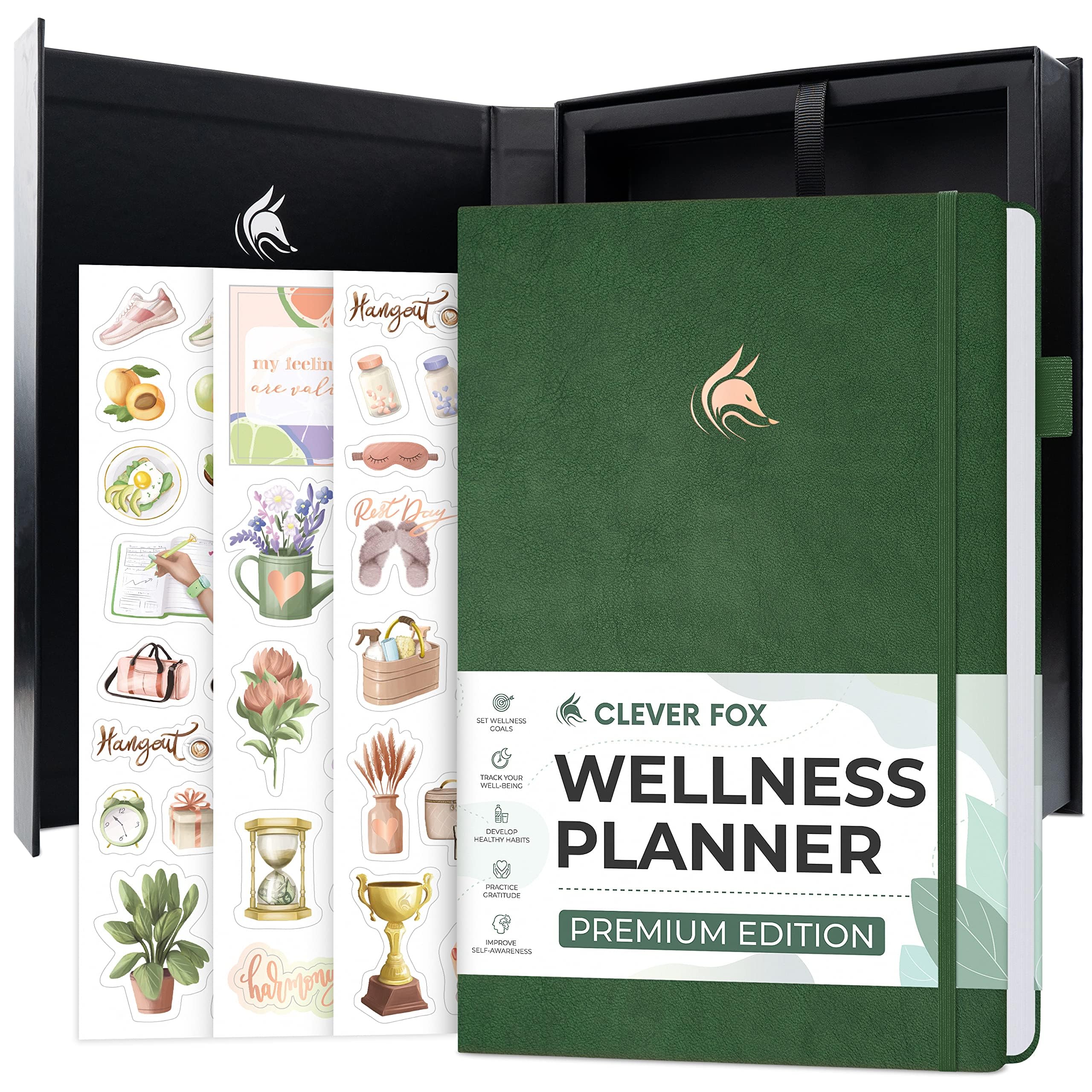 Clever Fox Wellness Planner Premium Daily Lifestyle Journal for Health, Nutrition & Exercise Meal, Exercise & Habit Trackers Forest Green, A5 (14.5 x 21cm), 2017