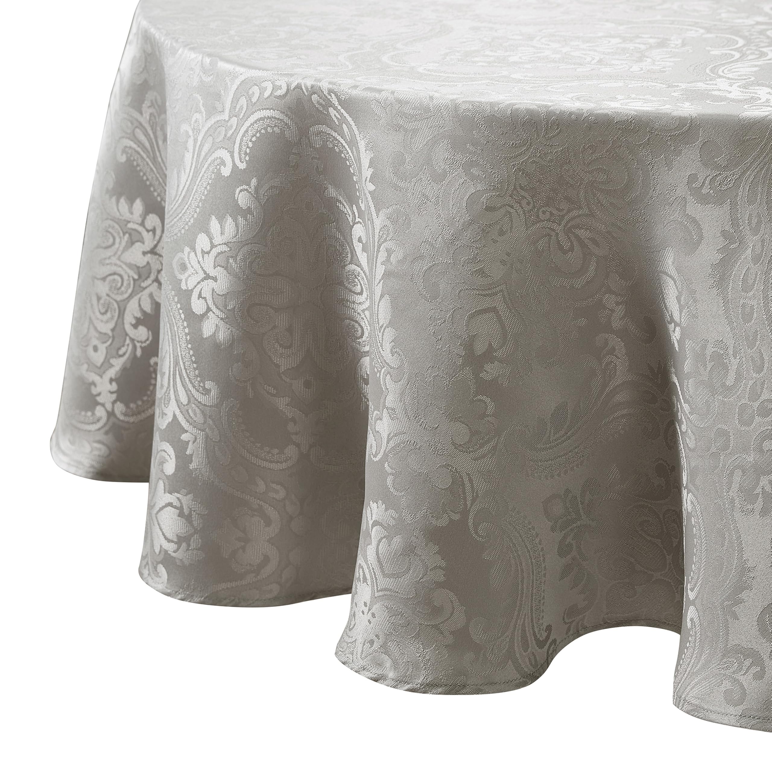 Elrene Damask Tablecloth, Polyester, Silver, 60" X 84" Oval