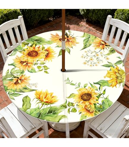 Square Outdoor Tablecloth with Umbrella Hole 54x54 Inch, Table Cloth Waterproof Tablecloths Patio Table Cover, Garden/Yard Table Covers with Zipper