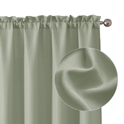 Chyhomenyc Light Green Curtains 90 Inch Length 2 Panels Set, Faux Linen Textured Semi Sheer Light Filtering Soft Airy Privacy Farmhouse Curtain Drapes for Living Room Bedroom, 40 Wx90 L Inches