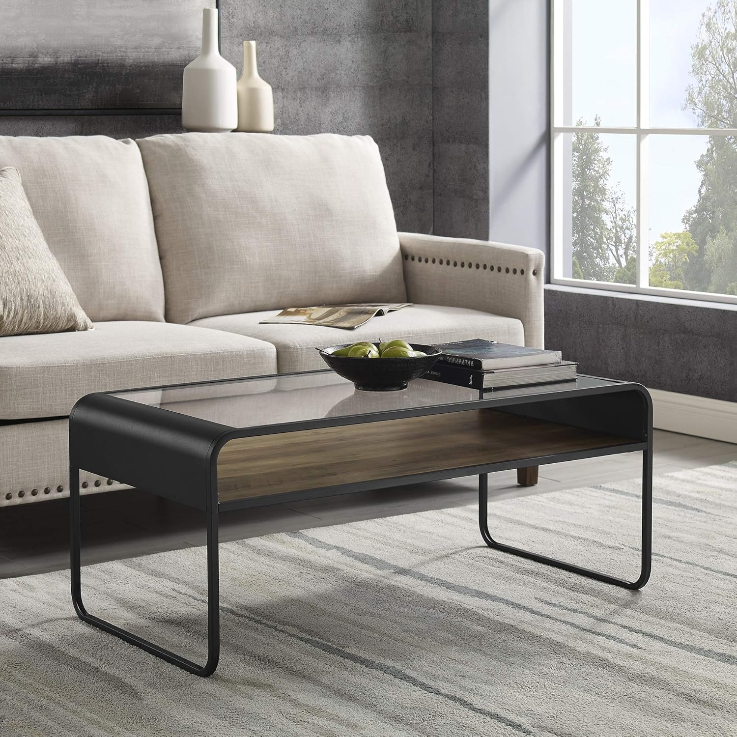 Walker Edison Furniture Company Curved Metal Frame Nesting Side Accent Set Living Room Storage End Table, Grey Wash: Furniture & Decor