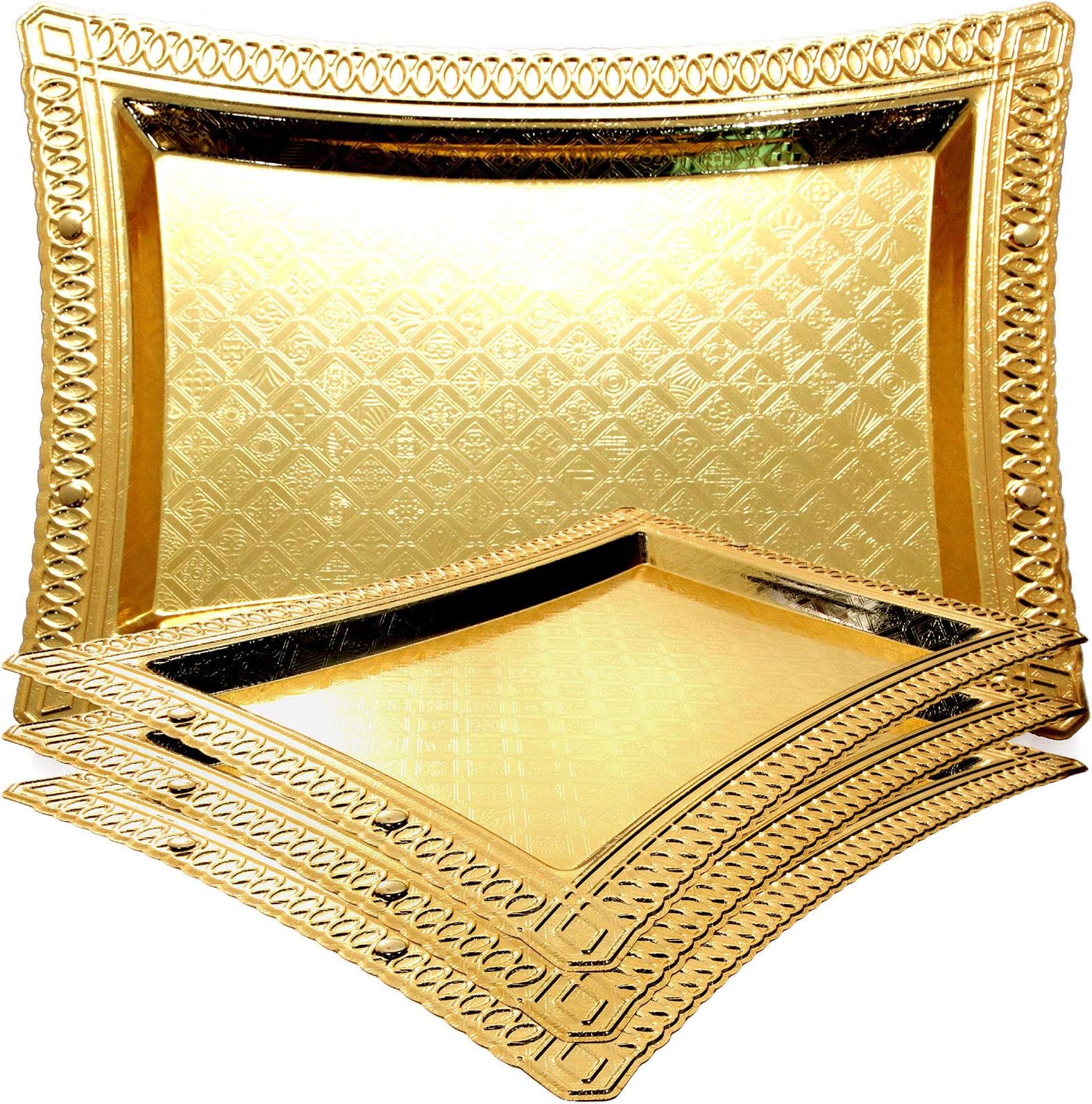 Maro Megastore (Pack of 4) 16.9-Inch x 12.6-Inch Iron Gold Serving Tray Victoria Design Decorative Style Holiday Wedding Birthday Buffet Party Snack Dining Platter Plate Dish Food Decor Wine Ts-267