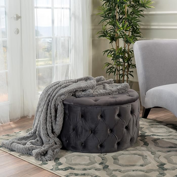 Top 8 Home Decorators Collection Gordon Grey Velvet Tufted Ottoman