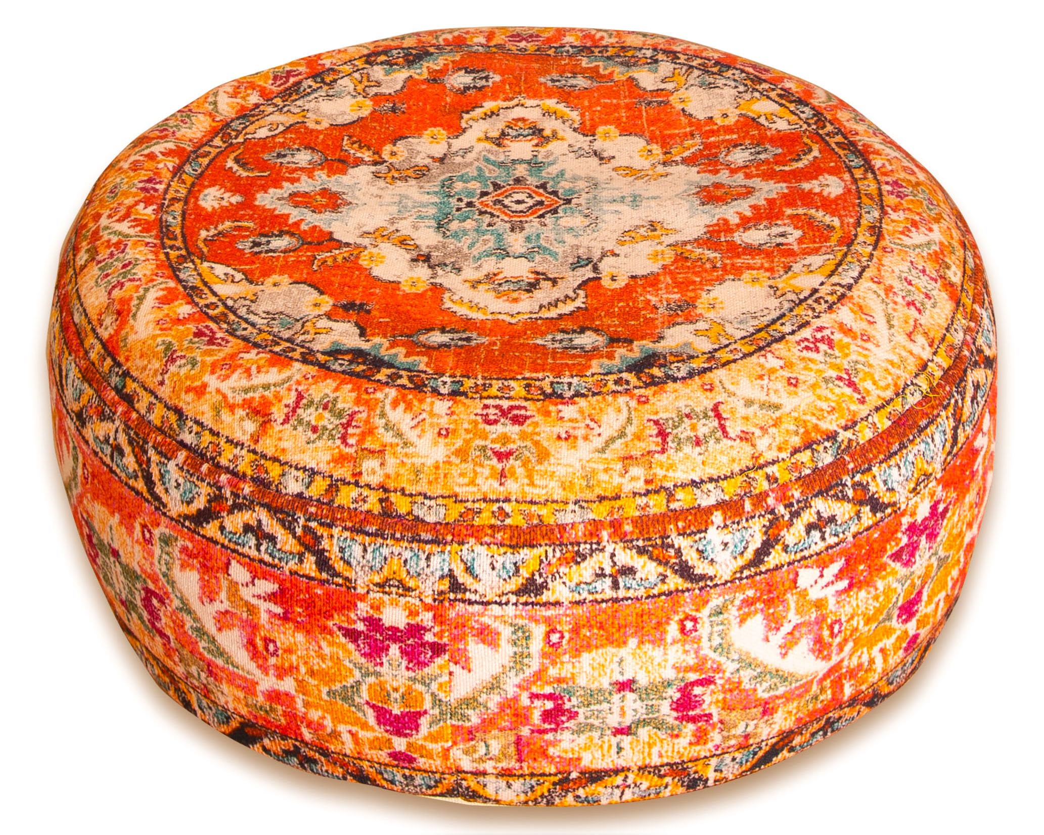 Mandala Life ART Boho Pouf Ottoman Cover - Round Floow Pillow Cushion - 24x8