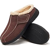 EVGLOW Men's Suede Leather House Slippers Arch Support Non Slip (Size:US 8-US 14.5)