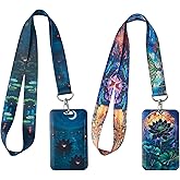 Babymiu MTG Black Lotus Lanyard with ID Holder（2 Pack） for Key String Wallet. Gaming Cool Accessories Decor Gifts Merch Party Supplies Keychain Card Badge Stocking Filler for Teens Teacher Office