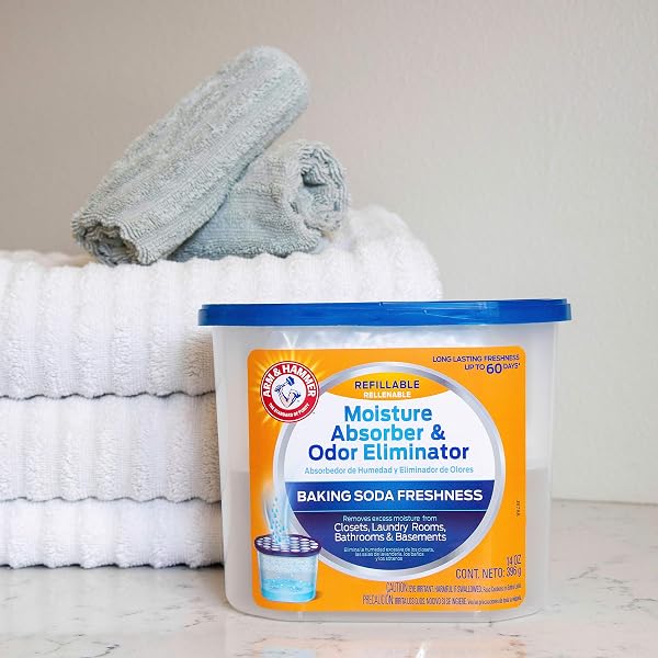 ARM & HAMMER FRAGRANCE FREE REFILLABLE MOISTURE ABSORBER AND ODOR ELIMINATOR 14 OZ. TUB